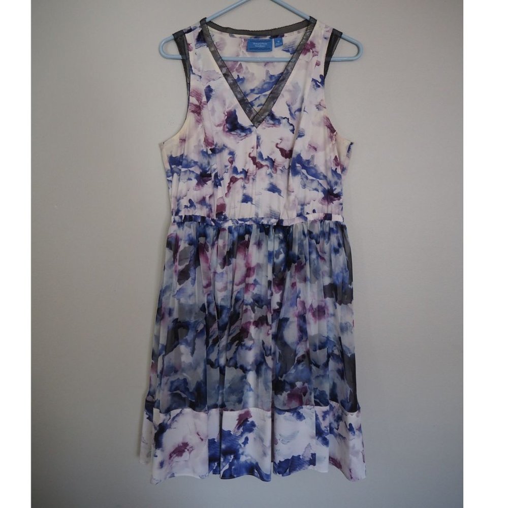 Simply Vera by Vera Wang Blue and Purple Watercolor Dress Size M